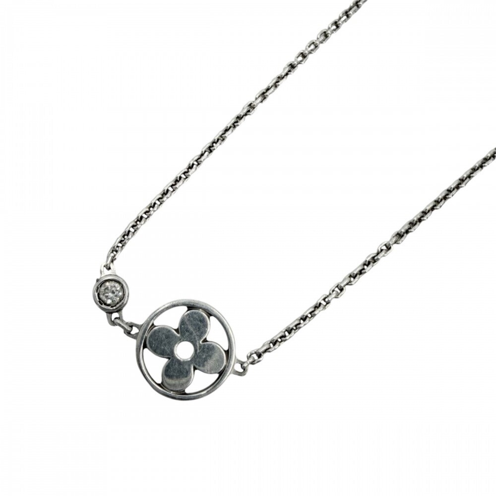 LOUIS VUITTON 18k Silver Diamond Monogram Necklace